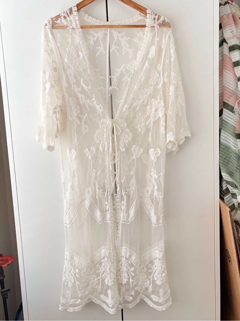 miami White Sheer Lace Swim kimono